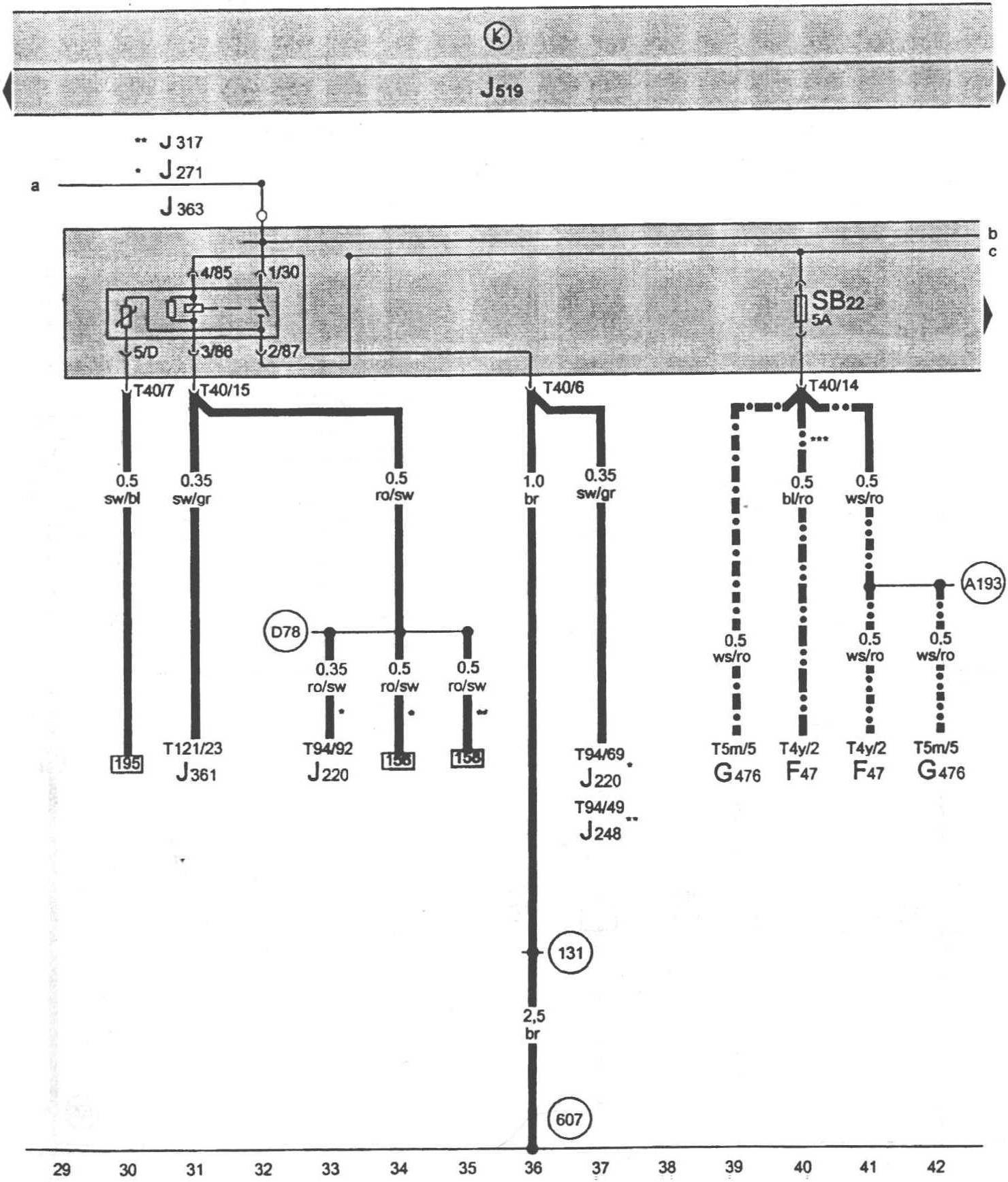 图1-3-170 Motronic控制单元、Kl.30供电继电器、Simos控制单元供电继电器